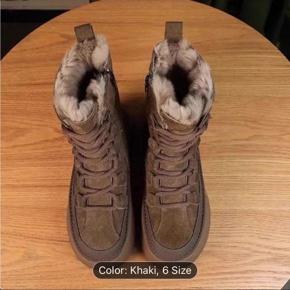 Women's Khaki Fur-Lined Boots nwot - Picture 3 of 6